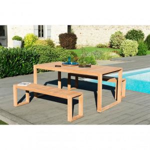 Image de Macabane 1 table Oslo 180 x 90 cm - 2 bancs Oslo 150 x 35 cm6 - Couleur naturelle - 1 table Oslo 180 x 90 cm - 2 bancs Oslo 150 x 35 cm - Couleur naturelle