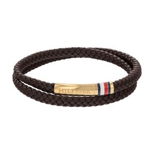 Tommy Hilfiger Bracelet Homme Double - 2790551 Acier, Cuir Dor&eacute;, Marron