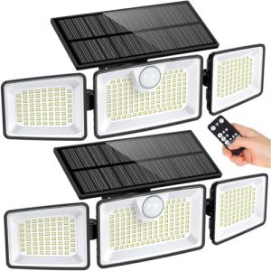 Lumisky Lot de 2 Spots Solaires à 3 Têtes Noires GLEAMAX - Éclairage LED Blanc Puissant, Orientables avec Détecteur de Mouvement et Télécommande, Idéaux pour Jardin, Terrasse et Extérieur