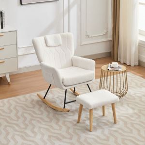 Fauteuil &agrave; bascule 65x88x87 cm - Avec repose-pieds et dossier haut - Bascule &agrave; 30&deg; - Avec poches - Blanc