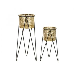 Lot de 2 cache-pot en métal doré 21x20x46-18x18x32 cm