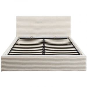 Lit Coffre MAIA 140x190 cm Velours Côtelé Écru avec Sommier