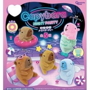 Capybara Night Party Plush Bag Charm Keyring (Capsule Toy) (5 Types) 1 pc - Random Style (Approx. 70-110mm)
