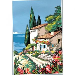 Kit Canevas Le Sud Villa fleurie sur la Mer 22 x 33 cm