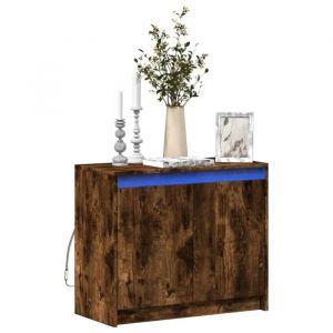 VidaXL Buffet avec LED ch&ecirc;ne fum&eacute; 72x34x61 cm bois d'ing&eacute;nierie, meuble de rangement, meuble de rangement cuisine, meuble de rangement de salon