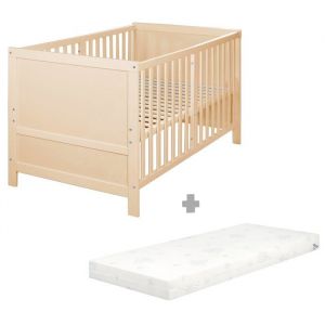 Roba Lit B&eacute;b&eacute; &Eacute;volutif Easy Sleep 70 X 140 Cm + Matelas Roul&eacute; + Kit De Transformation - R&eacute;glable En Hauteur - Bois Naturel