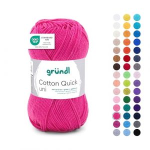 Gründl Laine Cotton Quick uni Fils à tricoter et à crocheter (100 % coton), 1 pelote à 50 g / 125 m, pink