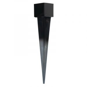 Suinga - Piquet d'angrage carré métallique 12 x 12 cm, base de 75 cm, idéaux pour poteaux en bois, noir