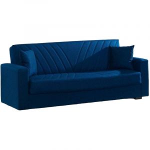 Dmora - Canapé Dfossat, Canapé de rangement linéaire 3 places avec 2 coussins inclus, Canapé de salon en tissu rembourré avec ouverture clic-clac,