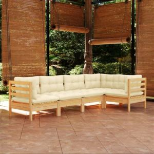 VidaXL Salon de jardin 5 pcs avec coussins cr&egrave;me Bois de pin
