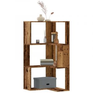 VidaXL Bibliothèque d'angle à 3 niveaux vieux bois bois d'ingénierie, étagère à livres d'angle, vitrine d'angle, armoire d'angle