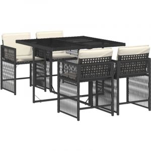 VidaXL Ensemble &agrave; Manger de Jardin avec Coussins 5 pcs, Table et Chaises &agrave; Dossier Rabattable, Meubles d'Ext&eacute;rieur Patio Terrasse, Moderne, Noir R&eacute;sine Tress&eacute;e