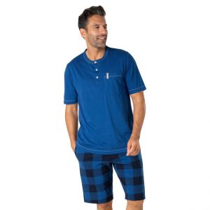Eminence Pyjama court homme col T Camper bleu en coton