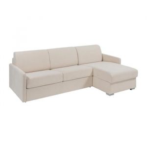 Vente-unique - Canap&eacute; d'angle convertible express et r&eacute;versible en tissu beige - Couchage 160 cm - Matelas 14 cm - calife