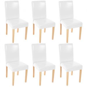 Décoshop26 Lot de 6 chaises de salle à manger cuisine en cuir blanc pieds en bois clair design moderne