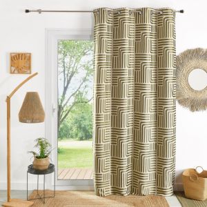 Rideau à oeillets tamisant jacquard Kaki 140x260 cm