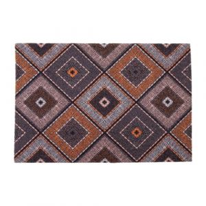 Paillasson d'entr&eacute;e avec motif losange dans les tons fonc&eacute;s 50x70cm en polyester et pvc avec base antid&eacute;rapante