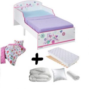 Worlds Apart Pack complet Premium Lit enfant Fleurs et Oiseaux = Lit+Matelas & Parure+Couette+Oreiller