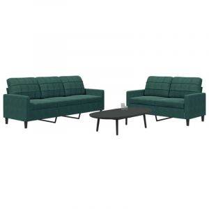 VidaXL Ensemble de canapés 2 pcs avec coussins Vert foncé Velours, canapé, siège de canapé, canapé relax, canapé confort, chaise de télévision