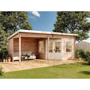 Carlsson Poolhouse - Abri de jardin Carl-28 Marron Imprégné, 28 mm Épaisseur paroi 622 x 332 cm