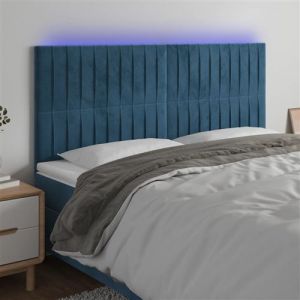 VidaXL Tête de Lit à LED Meuble de Chambre à Coucher Accessoire de Lit Double Tête de Cadre de Lit Intérieur Bleu Foncé 200x5x118/128 cm Velours