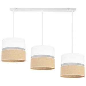 Light-Home Juta Abat Jour Suspension Luminaire Lustre - E27 - Classique 3-Lumières 20 cm - Blanc Base et Jute et Blanc
