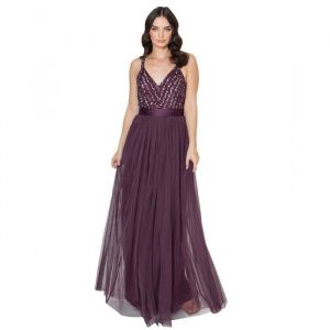 Maya Deluxe Maya Berry Embellished Halter Neck Maxi Dress Robe de Demoiselle d'honneur, baie, 40