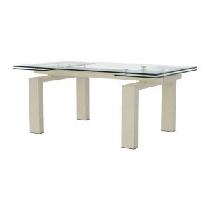 Vente-unique - Table &agrave; manger extensible 8 &agrave; 10 personnes en verre tremp&eacute; et m&eacute;tal beige - Transparent - lubana