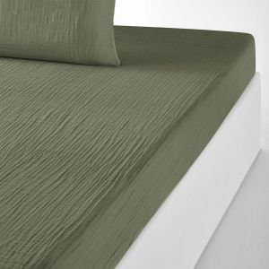 Drap housse uni gaze de coton bonnet 30cm, K l aki Grisé Taille 140x190 cm;140x200 cm;160x200 cm;180x200 cm;90x190 cm