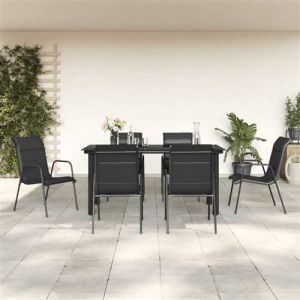 VidaXL Ensemble à manger de jardin 7 pcs noir textilène et acier