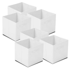 Lot de 12 cube de rangement pliable, coffre de rangement, boîte de rangement en tissu avec poignées coloris blanc - Longueur 31 x Profondeur 31 x Hauteur 31 cm -JUANIO -