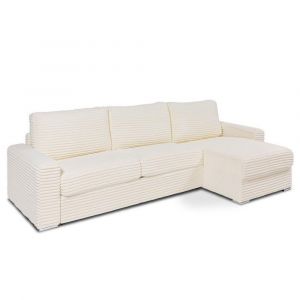 Inside75 Canapé d'angle EXPRESS BILBAO sommier lattes 160cm matelas 16 cm méridienne coffre velours ivoire