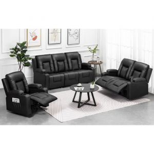 Comhoma - Fauteuil Salon Relax Inclinable, Dossier Réglable avec Porte-gobelet, Poches Latérales, Accoudoirs, Repose-Pieds, Cuir pu, Bureau, Chambre,