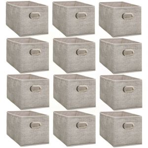 Lot de 12 Boites de rangement en tissu avec poignée - Largeur 15 Longueur 31 Hauteur 15 cm - Beige