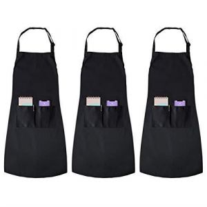 Joeji's Kitchen Lot de 3 Tablier Noir Unisexes – Sangle Réglable et Tablier Cuisine Homme en Femme du Chef Résistant à l'eau avec 2 Poches