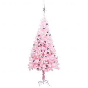 Image de VidaXL Arbre de Noël artificiel avec LED et boules Rose 120 cm PVC