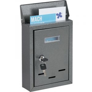 Relaxdays Boîte aux lettres avec plaque nominale, métal, 2 clés, cartes postales, HxLxP: 26,5 x 19 x 6,5 cm, gris
