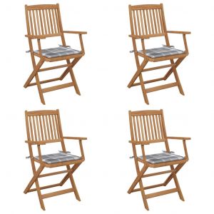 VidaXL Chaises pliables de jardin 4 pcs avec coussins Bois d'acacia Motif carreaux gris