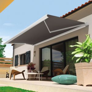 Intersun Store Banne Coffre Galene 4,00x3,00 M (Motorisé Secours À Télécommande - Blanc - Gris Graphite)