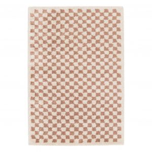 Sweeek Tapis intérieur shaggy poils longs 80x150cm damier vieux rose et crème