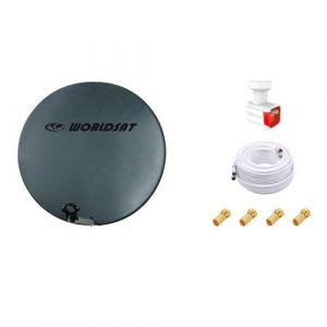 Parabole Fibre SMC 75cm HDME WORLDSAT + LNB Twin + Câble Coax Twin 25m + 4 Fiches F - Visserie en Inox