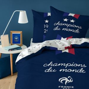 TTL Housse de Couette réversible FFF Champions du Monde 2 étoiles 140 x 200cm + 63 x 63cm + Poc tte Offerte