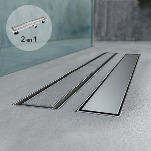 CELO Caniveau de douche 2en1 &agrave; encastrer L.80 cm, &agrave; carreler ou inox, drainage 36L/min, hauteur r&eacute;glable