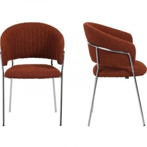 Lot de 2 chaises en tissu boucl&eacute; rouille et pi&egrave;tement chrom&eacute; - Isya
