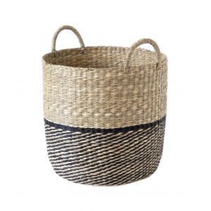 Image de Calicosy Panier rond en jonc de mer - Beige et noir