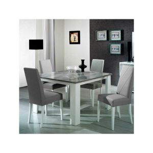 Image de Table de repas carrée Laqué Blanc Brillant/Gris - avellino - l 120 x l 120 x h 75 cm - Gris