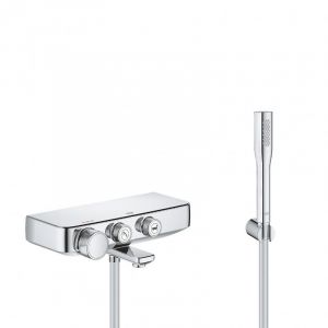 Grohe Set bain/douche Mitigeur Grohtherm SmartControl + Douchette Euphoria 1 jet avec support mural, Chrome (34718000-EUPHORIA)