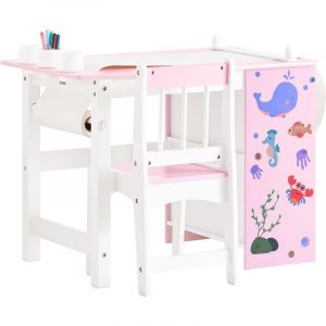 Sobuy Ensemble Table et Chaise pour Enfants Set de 2 Pièces avec Autocollants diy Bureau pour Enfants avec 3 Porte-Crayons Rose et Blanc, KMB116-P