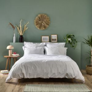 Bleu C&acirc;lin Parure de lit 2 personnes percale de coton blanc 240x260cm