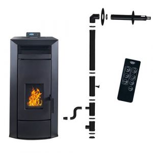 Poêle à granulés hydraulique Etanche Anita 21 kW Noir Sannover + Kit d'installation